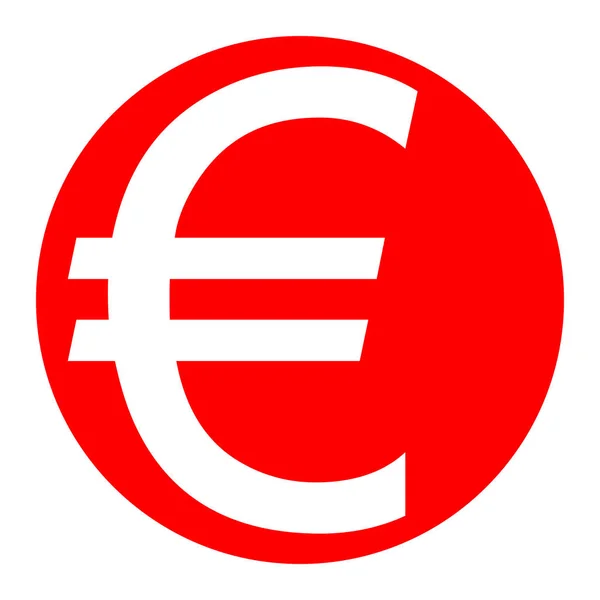 Signo euro. Vector. Icono blanco en círculo rojo sobre fondo blanco. Aislado . — Vector de stock