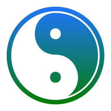 Ying yang sembolü uyum ve denge. Vektör. Beyaz simgesi beyaz arka plan üzerinde mavimsi bir dairede. İzole.