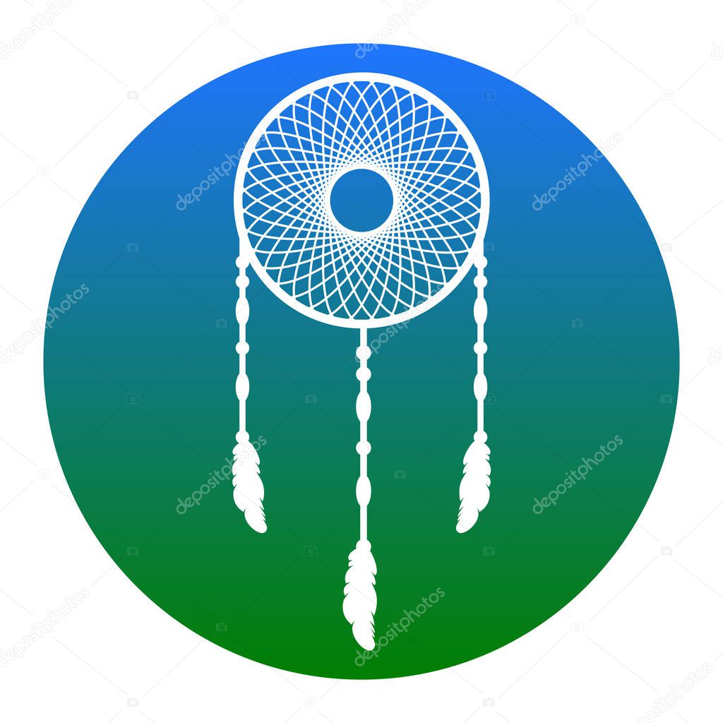Dream catcher sign. Vector. White icon in bluish circle on white background. Isolated.