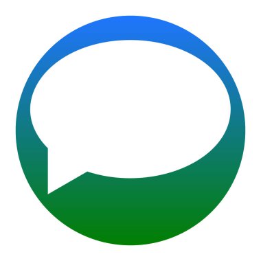 Konuşma balonu simgesinin. Vektör. Beyaz simgesi beyaz arka plan üzerinde mavimsi bir dairede. İzole.