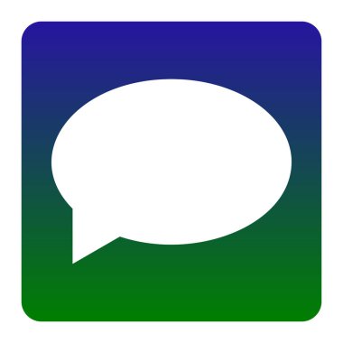 Konuşma balonu simgesinin. Vektör. Yeşil-mavi degrade Meydanı köşeleri yuvarlatılmış beyaz arka plan üzerinde beyaz simgesi. İzole.