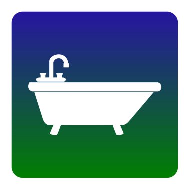 Küvet işareti illüstrasyon. Vektör. Yeşil-mavi degrade Meydanı köşeleri yuvarlatılmış beyaz arka plan üzerinde beyaz simgesi. İzole.