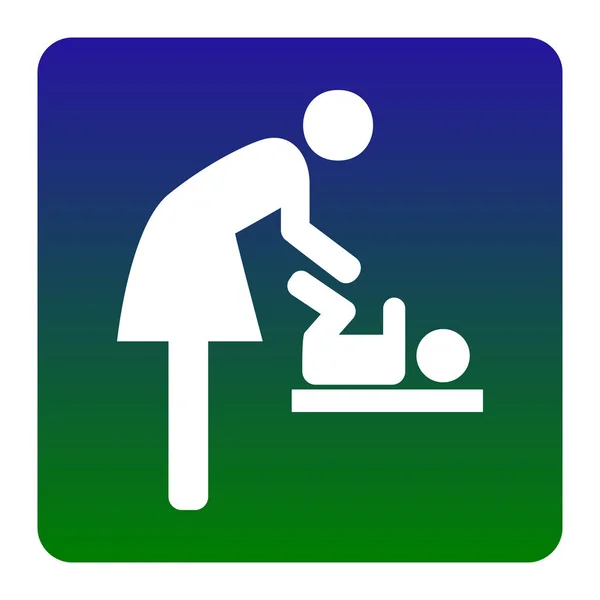 Symbole pour les femmes et les bébés, changement de bébé. Vecteur. Icône blanche au carré dégradé vert-bleu avec des coins arrondis sur fond blanc. Isolé . — Image vectorielle