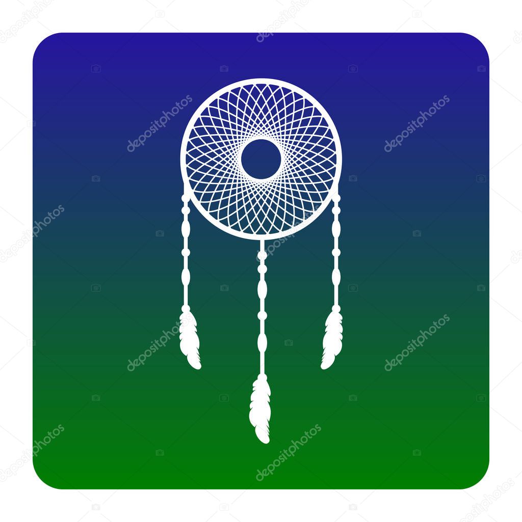 Dream catcher sign. Vector. White icon at green-blue gradient square with rounded corners on white background. Isolated.