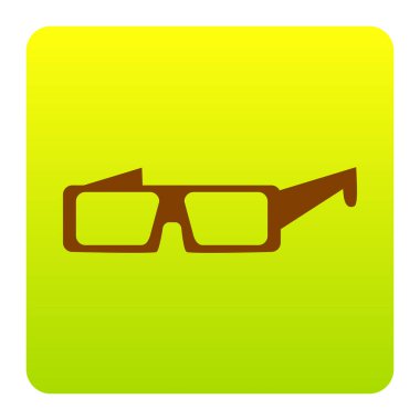 Modern cam işareti. Vektör. Kahverengi simgesi yeşil-sarı beyaz arka plan köşeleri yuvarlatılmış degrade Meydanı'nda. İzole.