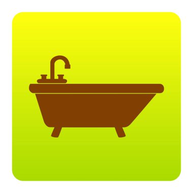 Küvet işareti illüstrasyon. Vektör. Kahverengi simgesi yeşil-sarı beyaz arka plan köşeleri yuvarlatılmış degrade Meydanı'nda. İzole.