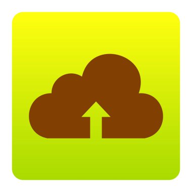 Bulut teknoloji işareti. Vektör. Kahverengi simgesi yeşil-sarı beyaz arka plan köşeleri yuvarlatılmış degrade Meydanı'nda. İzole.