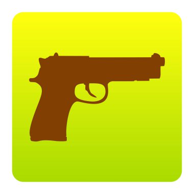 Silah işareti illüstrasyon. Vektör. Kahverengi simgesi yeşil-sarı beyaz arka plan köşeleri yuvarlatılmış degrade Meydanı'nda. İzole.