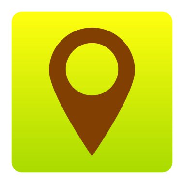 İşaretçi işaret işaretleyin. Vektör. Kahverengi simgesi yeşil-sarı beyaz arka plan köşeleri yuvarlatılmış degrade Meydanı'nda. İzole.