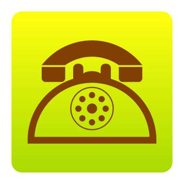 Retro telefon işareti. Vektör. Kahverengi simgesi yeşil-sarı beyaz arka plan köşeleri yuvarlatılmış degrade Meydanı'nda. İzole.