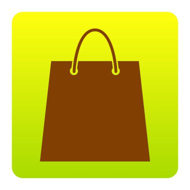 Alışveriş çantası illüstrasyon. Vektör. Kahverengi simgesi yeşil-sarı beyaz arka plan köşeleri yuvarlatılmış degrade Meydanı'nda. İzole.