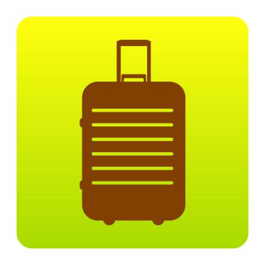 Bagaj işareti illüstrasyon. Vektör. Kahverengi simgesi yeşil-sarı beyaz arka plan köşeleri yuvarlatılmış degrade Meydanı'nda. İzole.