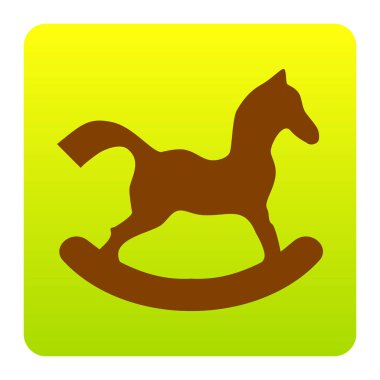 At oyuncak işareti. Vektör. Kahverengi simgesi yeşil-sarı beyaz arka plan köşeleri yuvarlatılmış degrade Meydanı'nda. İzole.