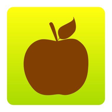 Elma işaret illüstrasyon. Vektör. Kahverengi simgesi yeşil-sarı beyaz arka plan köşeleri yuvarlatılmış degrade Meydanı'nda. İzole.