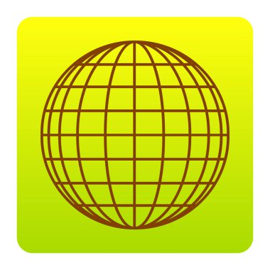 Dünya küre işareti. Vektör. Kahverengi simgesi yeşil-sarı beyaz arka plan köşeleri yuvarlatılmış degrade Meydanı'nda. İzole.
