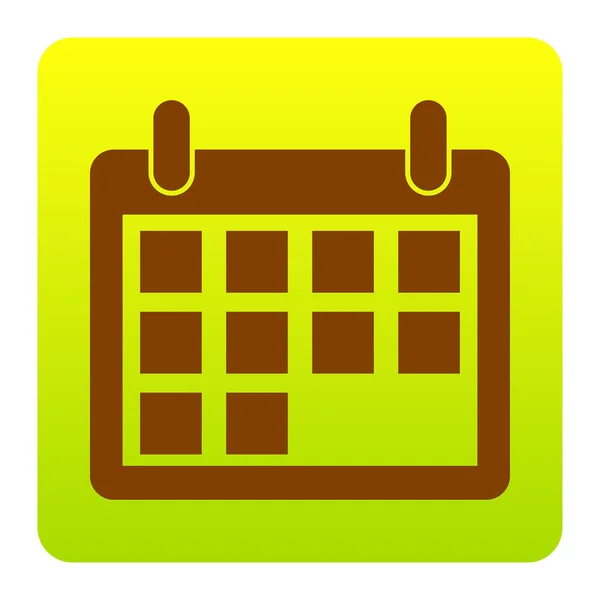 Illustration du signe calendrier. Vecteur. Icône marron au carré dégradé vert-jaune avec des coins arrondis sur fond blanc. Isolé . — Image vectorielle
