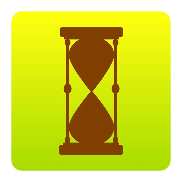 Signo de reloj de arena ilustración. Vector. Icono marrón en el cuadrado de degradado verde-amarillo con esquinas redondeadas sobre fondo blanco. Aislado . — Archivo Imágenes Vectoriales