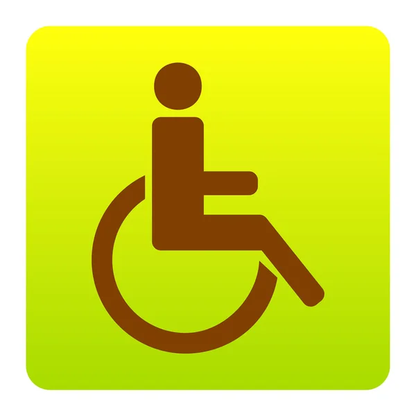 Illustrazione segno disabili. Vettore. Icona marrone a gradiente quadrato giallo-verde con angoli arrotondati su sfondo bianco. Isolato . — Vettoriale Stock