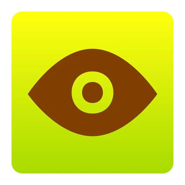 Ilustração do sinal ocular. Vector. Ícone marrom no quadrado de gradiente verde-amarelo com cantos arredondados no fundo branco. Isolados . — Vetor de Stock