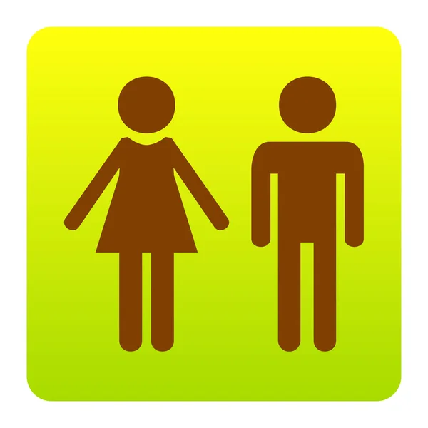 Signe masculin et féminin. Vecteur. Icône marron au carré dégradé vert-jaune avec des coins arrondis sur fond blanc. Isolé . — Image vectorielle