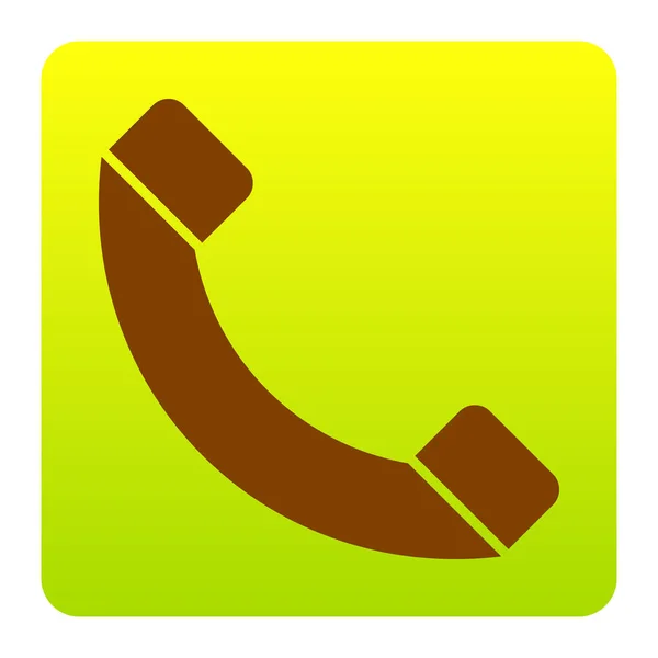 Telefon znamení ilustrace. Vektor. Hnědý ikona na zeleno žlutá přechodu čtverec se zaoblenými rohy na bílém pozadí. Izolovaný. — Stockový vektor
