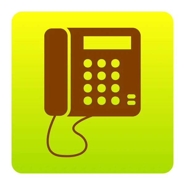 Comunicação ou sinal de telefone. Vector. Ícone marrom no quadrado de gradiente verde-amarelo com cantos arredondados no fundo branco. Isolados . — Vetor de Stock