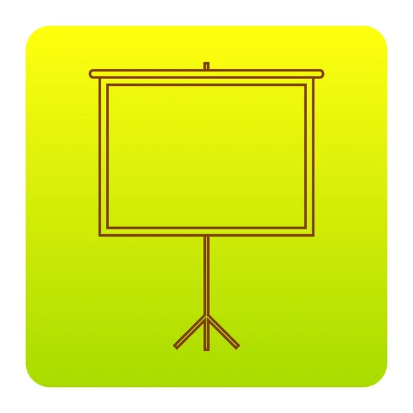 Pantalla de proyección en blanco. Vector. Icono marrón en el cuadrado de degradado verde-amarillo con esquinas redondeadas sobre fondo blanco. Aislado . — Vector de stock