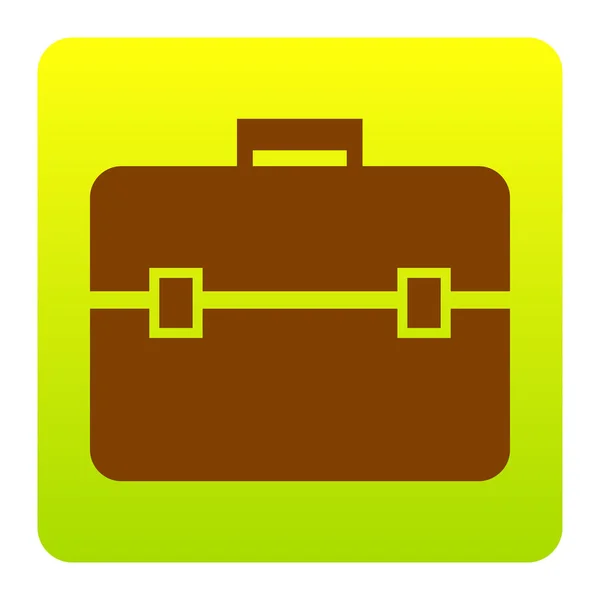 Ilustración del signo del maletín. Vector. Icono marrón en el cuadrado de degradado verde-amarillo con esquinas redondeadas sobre fondo blanco. Aislado . — Vector de stock