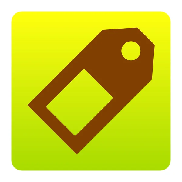 Signo de precio. Vector. Icono marrón en el cuadrado de degradado verde-amarillo con esquinas redondeadas sobre fondo blanco. Aislado . — Vector de stock