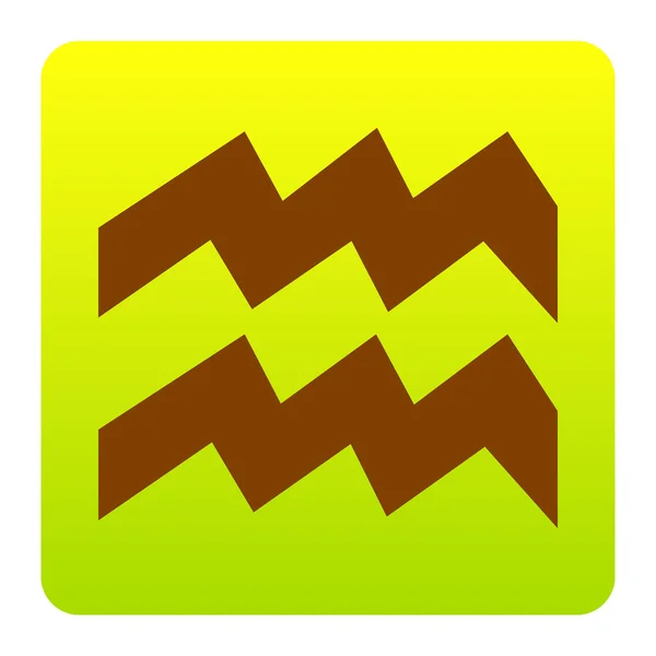 Acuario signo ilustración. Vector. Icono marrón en el cuadrado de degradado verde-amarillo con esquinas redondeadas sobre fondo blanco. Aislado . — Vector de stock