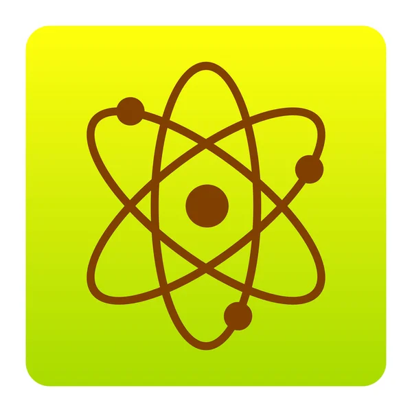 Atom jel illusztráció. Vektor. Zöld-sárga átmenet tér lekerekített sarkokkal, fehér alapon barna ikonra. Elszigetelt. — Stock Vector