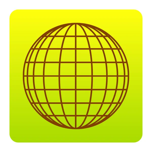 Sinal do Globo da Terra. Vector. Ícone marrom no quadrado de gradiente verde-amarelo com cantos arredondados no fundo branco. Isolados . —  Vetores de Stock