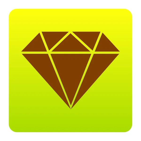 Ilustração do sinal de diamante. Vector. Ícone marrom no quadrado de gradiente verde-amarelo com cantos arredondados no fundo branco. Isolados . — Vetor de Stock
