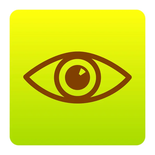 Ilustração do sinal ocular. Vector. Ícone marrom no quadrado de gradiente verde-amarelo com cantos arredondados no fundo branco. Isolados . — Vetor de Stock