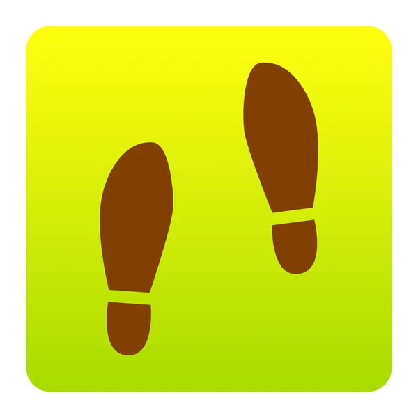 Signo de zapatos de suela de impresión. Vector. Icono marrón en el cuadrado de degradado verde-amarillo con esquinas redondeadas sobre fondo blanco. Aislado . — Archivo Imágenes Vectoriales