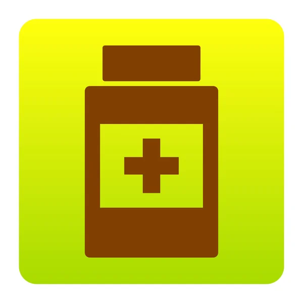 Medical container sign. Vector. Brown icon at green-yellow gradient square with rounded corners on white background. Isolated. — Stock Vector