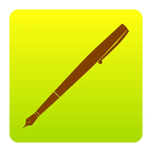 Εικονογράφηση εισόδου πένας. Διάνυσμα. Καφέ εικονίδιο στο πράσινο-κίτρινο διαβάθμισης τετράγωνο με στρογγυλεμένες γωνίες σε άσπρο φόντο. Απομονωμένη. — Διανυσματικό Αρχείο