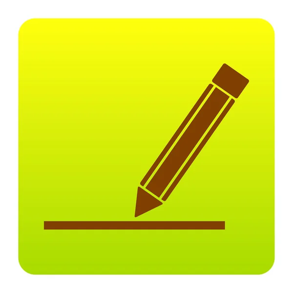 Tužka znamení ilustrace. Vektor. Hnědý ikona na zeleno žlutá přechodu čtverec se zaoblenými rohy na bílém pozadí. Izolovaný. — Stockový vektor