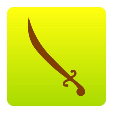 Kılıç işareti illüstrasyon. Vektör. Kahverengi simgesi yeşil-sarı beyaz arka plan köşeleri yuvarlatılmış degrade Meydanı'nda. İzole.