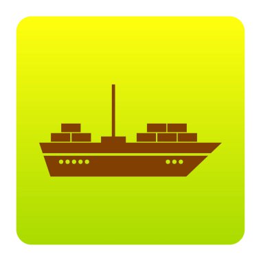 Gemi işareti illüstrasyon. Vektör. Kahverengi simgesi yeşil-sarı beyaz arka plan köşeleri yuvarlatılmış degrade Meydanı'nda. İzole.
