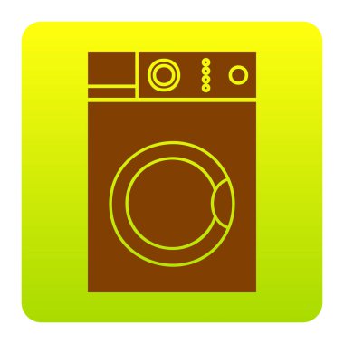 Çamaşır makinesi işareti. Vektör. Kahverengi simgesi yeşil-sarı beyaz arka plan köşeleri yuvarlatılmış degrade Meydanı'nda. İzole.