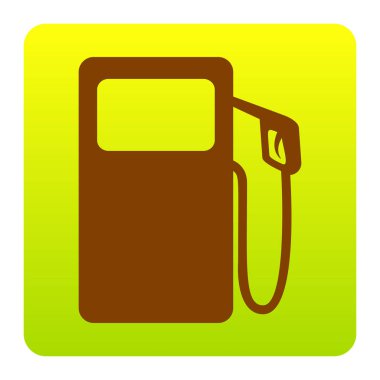 Gaz pompası işareti. Vektör. Kahverengi simgesi yeşil-sarı beyaz arka plan köşeleri yuvarlatılmış degrade Meydanı'nda. İzole.