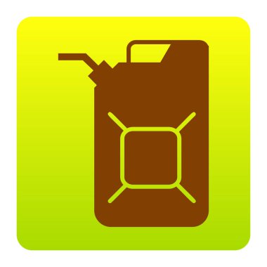 Bidon petrol işareti. Jerry can petrol işareti. Vektör. Kahverengi simgesi yeşil-sarı beyaz arka plan köşeleri yuvarlatılmış degrade Meydanı'nda. İzole.