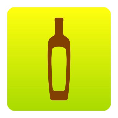 Zeytinyağı şişesi işareti. Vektör. Kahverengi simgesi yeşil-sarı beyaz arka plan köşeleri yuvarlatılmış degrade Meydanı'nda. İzole.