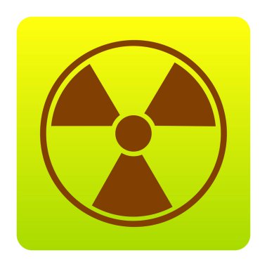 Radyasyon yuvarlak işareti. Vektör. Kahverengi simgesi yeşil-sarı beyaz arka plan köşeleri yuvarlatılmış degrade Meydanı'nda. İzole.