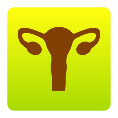 İnsan vücudu anatomisi rahim işareti. Vektör. Kahverengi simgesi yeşil-sarı beyaz arka plan köşeleri yuvarlatılmış degrade Meydanı'nda. İzole.
