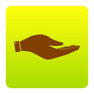 El işareti illüstrasyon. Vektör. Kahverengi simgesi yeşil-sarı beyaz arka plan köşeleri yuvarlatılmış degrade Meydanı'nda. İzole.