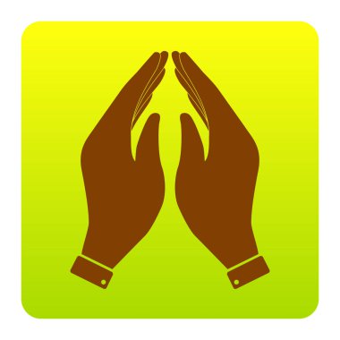 El simge tasarlamak. Dua sembolü. Vektör. Kahverengi simgesi yeşil-sarı beyaz arka plan köşeleri yuvarlatılmış degrade Meydanı'nda. İzole.