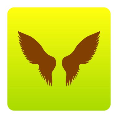 Kanatları illüstrasyon işareti. Vektör. Kahverengi simgesi yeşil-sarı beyaz arka plan köşeleri yuvarlatılmış degrade Meydanı'nda. İzole.