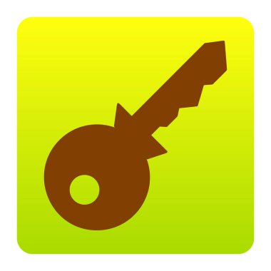 Anahtar işareti illüstrasyon. Vektör. Kahverengi simgesi yeşil-sarı beyaz arka plan köşeleri yuvarlatılmış degrade Meydanı'nda. İzole.